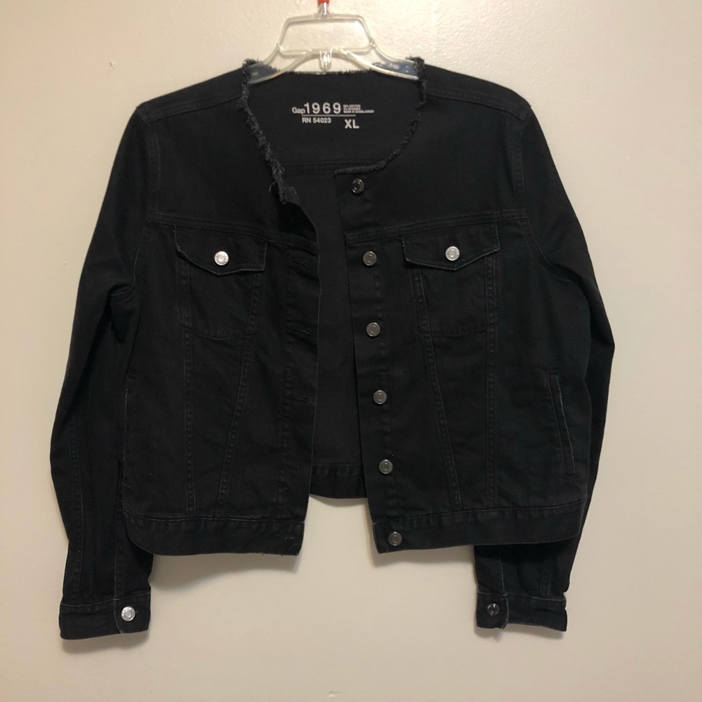 GAP Black Collarless Jean Jacket XL - Picture 4 of 7
